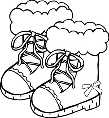 Coquette Cozy Winter Boots shoes with Bow Outline Doodle Hand Drawn
