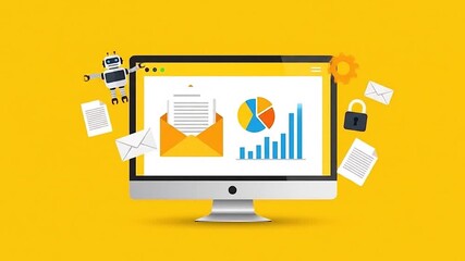 Modern digital communication and data analysis visualization, presenting business intelligence, online marketing, and automated strategic insights for growth - Powered by Adobe