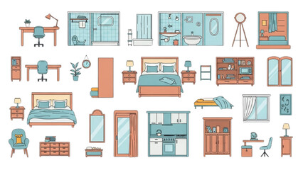 Collection of Line Art Furniture and Interior Design Elements for Home Decor