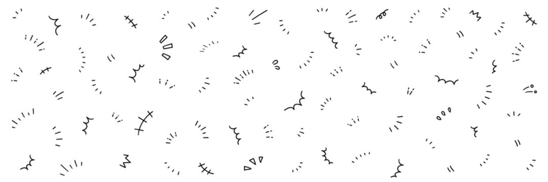 手書きの飾りイラストのベクターイラストセット。手描き、集中線、注目