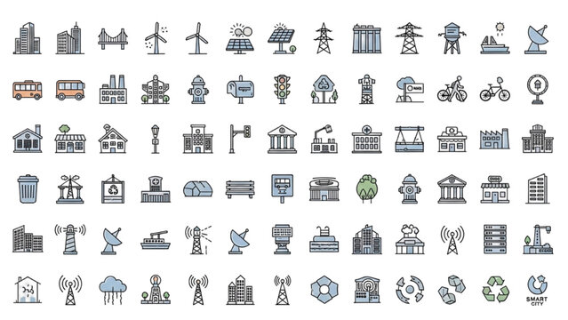 Diverse Vector Icons City Infrastructure and Public Services