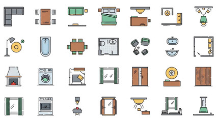 Interior Design Icons Set Blueprint Elements for Home Floor Plan