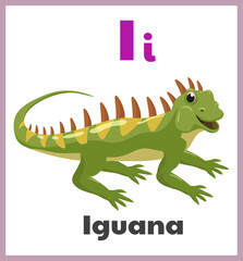 Iguana letter I english alphabet card children