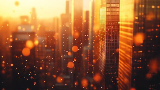 Golden hour shines on skyscrapers creating a warm cityscape glow for modern architecture lovers