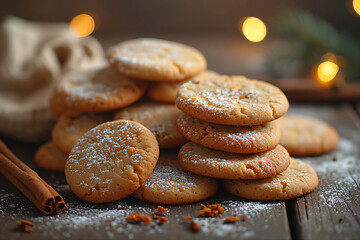 Christmas cookies and spices like cinnamon and gingerbread, cosy