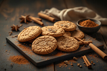 Christmas cookies and spices like cinnamon and gingerbread, cosy