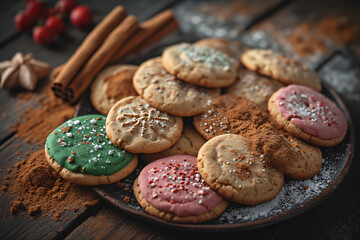 Christmas cookies and spices like cinnamon and gingerbread, cosy