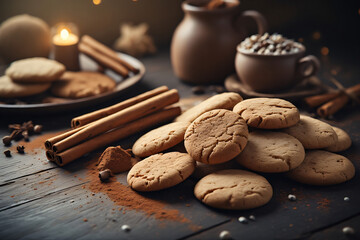 Christmas cookies and spices like cinnamon and gingerbread, cosy