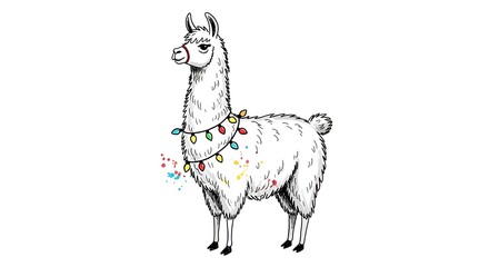 Obraz premium Llama with Christmas Lights - A Festive Holiday Illustration.