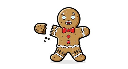 Obraz premium Cartoon Gingerbread Man with Broken Arm and Scared Expression on White Background.