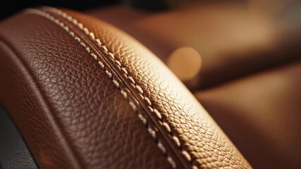 Close Up View of Brown Leather With White Stitching Detail