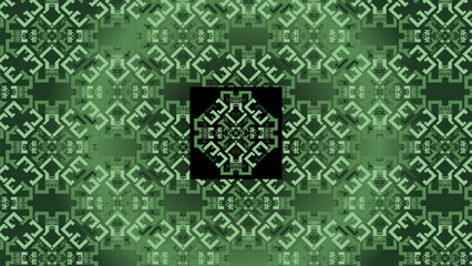 Abstract Green Tribal Pattern with Ancient Indigenous Symbols. Seamless Geometric Design.