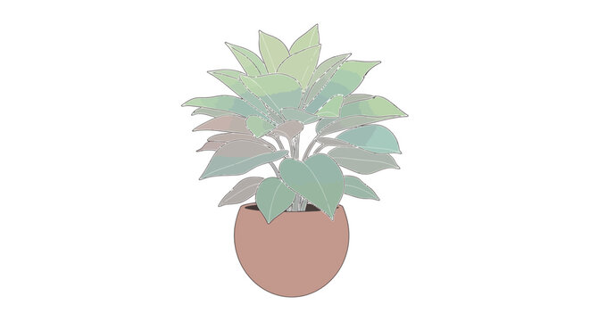 Stylized potted plant illustration featuring pastel shades and delicate line work evokes tranquility