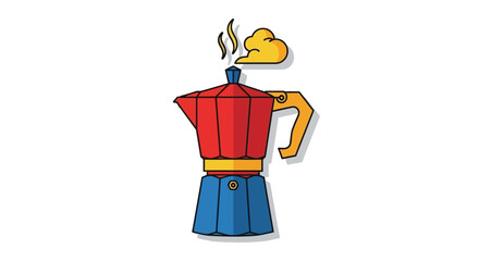 Vibrant Moka Pot Illustration with Rising Steam Perfect for Coffee Enthusiasts