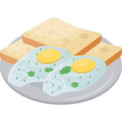 Two Fried Eggs With Toast On A Plate With Green Herbs And Transparent Background