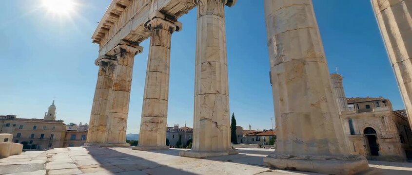 Majestic Ancient Marble Columns of the Acropolis in Athens Greece.