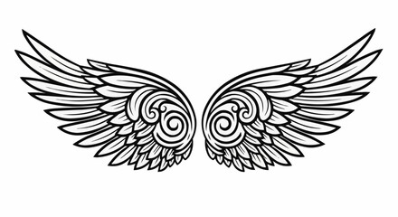 ornate black and white angel wings illustration.