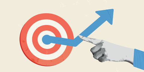 Hand guiding arrow towards target representing business goals and success