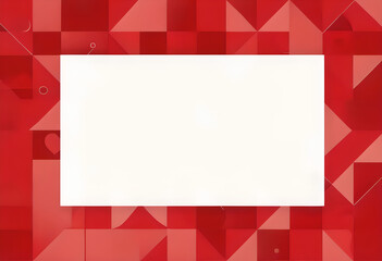 Fototapeta premium Bold Abstract Geometric Frame with Overlapping Red and Pink Shapes Surrounding a Central White Copy Space, Ideal for Valentine's Day, Festive Holiday Marketing, and Modern Digital Design Backgrounds