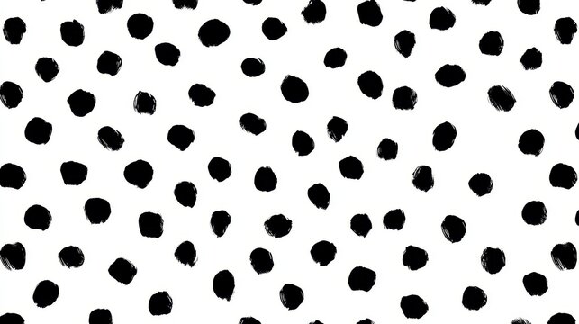 Abstract black painted spots seamlessly scattered on a white background, creating a monochrome irregular polka dot pattern, perfect for modern design and creative textiles
