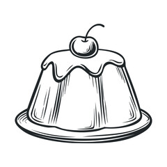 Delicious dessert topped with cherry for special occasions.Vector hand draw