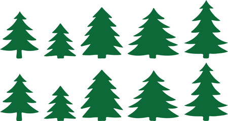  chrismas ten green tree icon set vector 