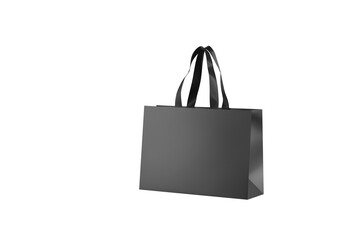 Black paper glossy shopping bag mockup with black handles
