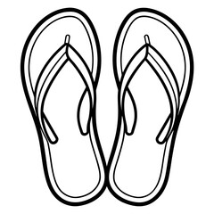 A minimalist line art illustration of a pair of flip flops, presented in black and white with bold outlines.