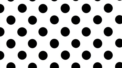 Polka dot pattern forming a seamless background, featuring uniform black circles arranged on a clean white surface, creating a classic and simple abstract design texture