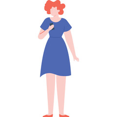 Person Illustration Standing Holding Smartphone Wearing Blue Dress and Red Shoes with Transparent Background
