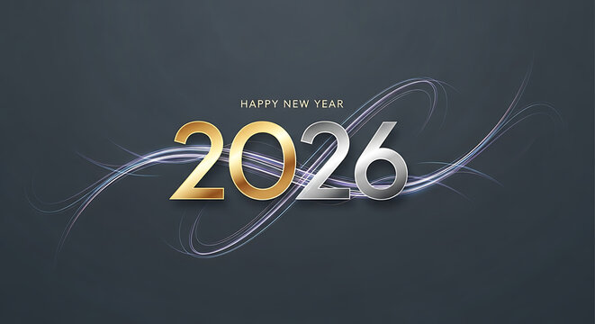 Happy new year 2026 greeting, elegant gold and silver numbers. - Powered by Adobe