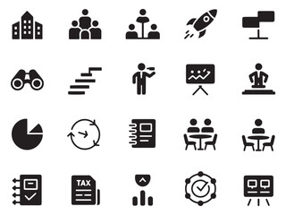 Collection of 20 business and finance glyph style icons for presentations and projects