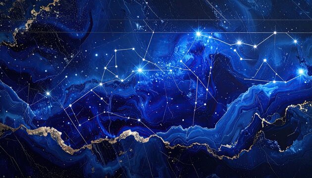 Abstract Blue Network Connection Lines and Dots on Dark Background.