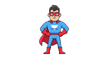 Cartoon illustration of a friendly superhero with confident stance and vibrant costume isolated on