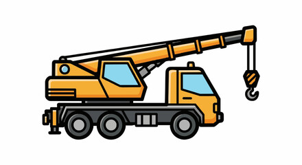 Cartoon crane truck icon, flat vector style, bold outline