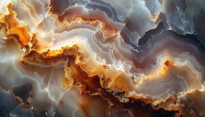 Abstract Onyx Marble Texture with Dynamic Orange and Grey Veins.