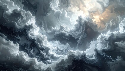 Dramatic and moody sky with swirling storm clouds and a hint of light breaking through.