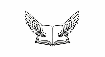 Open book with wings illustration representing knowledge and learning concept.