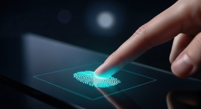 Fingerprint scanning on a digital device for security access. - Powered by Adobe