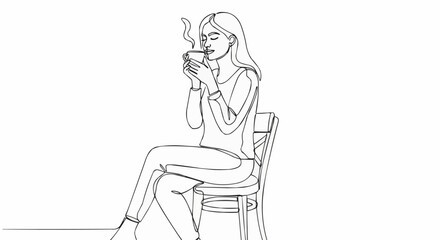 Woman enjoying a warm beverage while seated in a chair, relaxing.