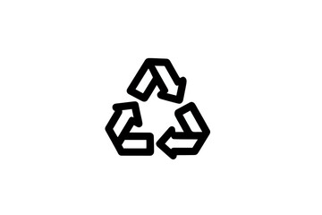 Black recycling symbol with three arrows forming a triangle on white background, representing sustainability and environmental conservation.