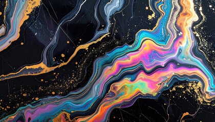 Vibrant Abstract Fluid Art with Swirling Colors and Golden Accents.