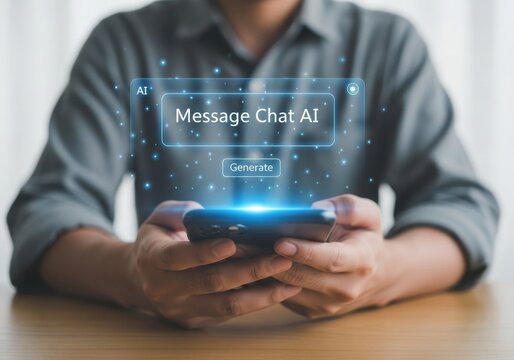 Man using AI chat on smartphone for communication and assistance.