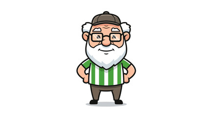 Obraz premium Cartoon Illustration of a Cheerful Senior Man with Striped Shirt and Baseball Cap