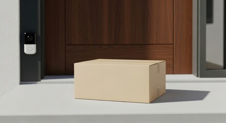 Package Delivery at Front Door with Smart Doorbell.