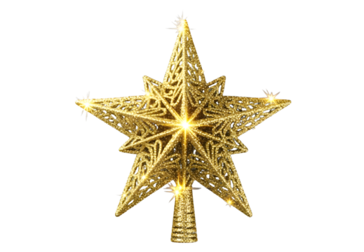 Ornate golden star tree topper with intricate filigree design