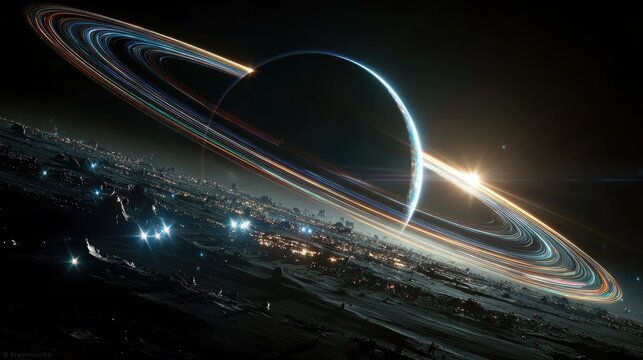 Majestic Celestial Scene Featuring Planetary Bands, Icy Rings, and Infinite Cosmic Backdrop
