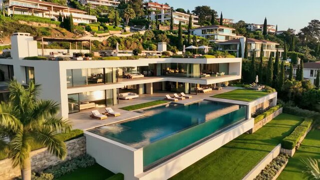 Luxury Homes and Swimming Pools on Hillside in Marbella, Spain