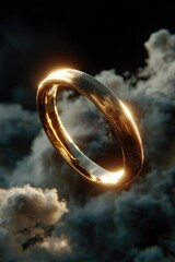 Sacred and Infinite Floating Ring Emitting Soft Radiance Against Dark Minimal Background
