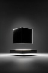 Massive Hovering Cube in Empty Void with Soft Reflections and Dramatic Minimalist Lighting
